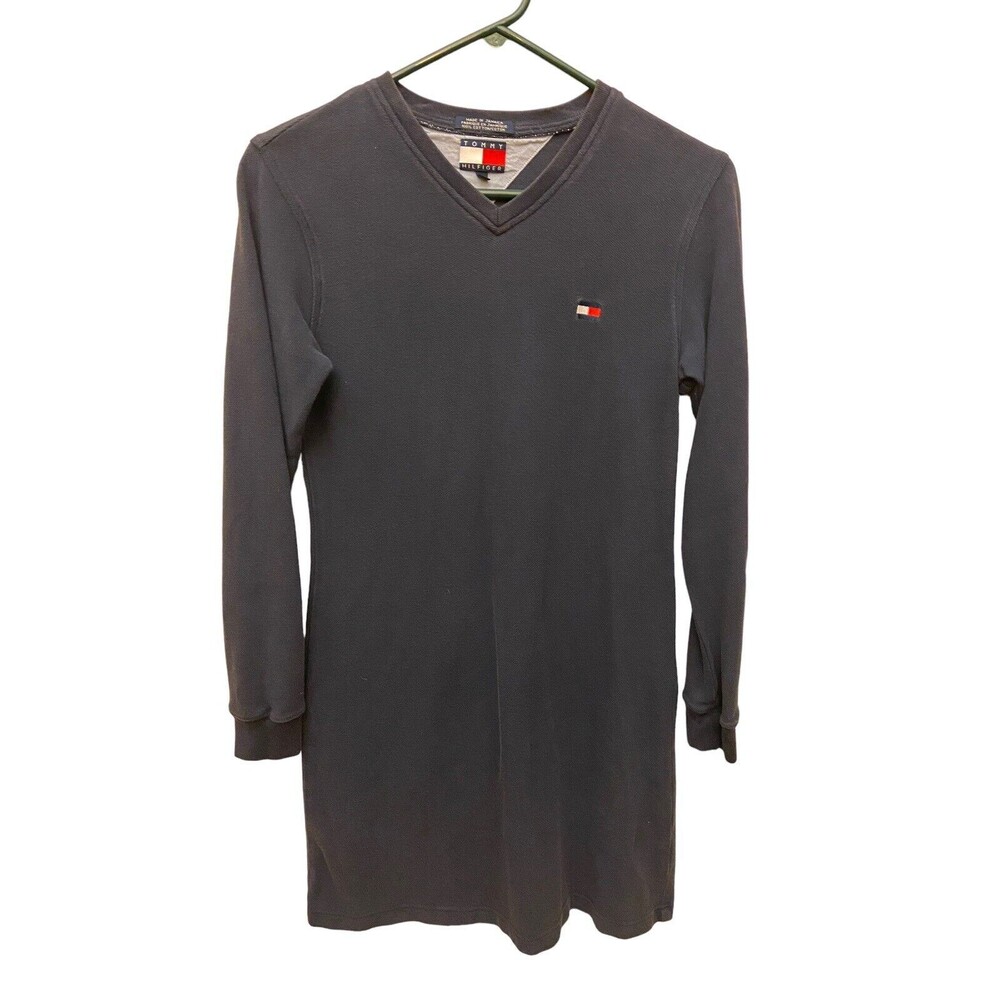 Tommy Hilfiger Dress Womens Small Navy blue Knit Long Sleeve V-Neck Knee length